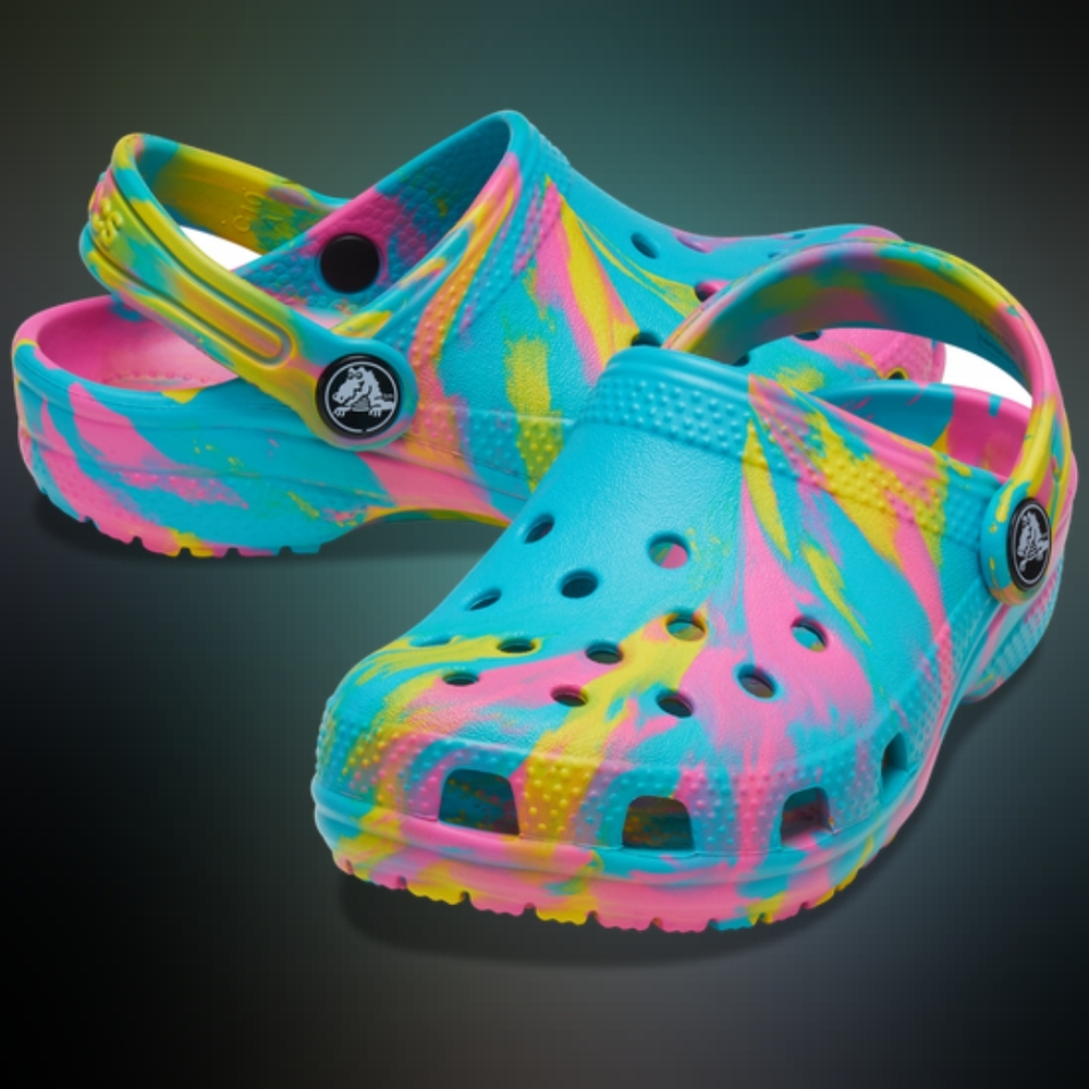 Classic Marbled Tie Dye Clog, Digital Aqua/Multi J5 fits Woman 7